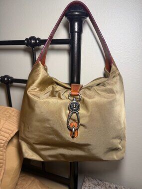 Dooney & Bourke Nylon Logo Lock Hobo Shoulder Bag - Khaki